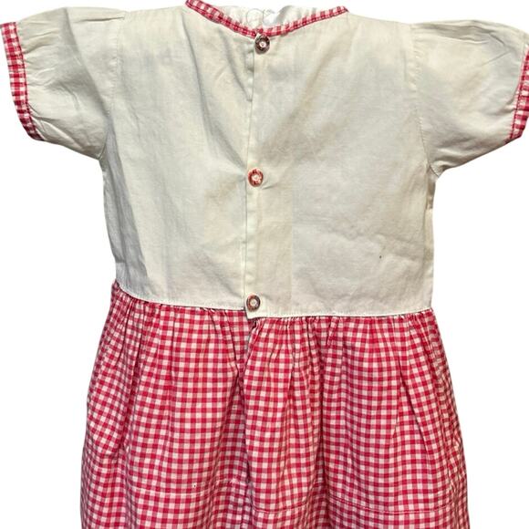 Vtg Handmade Wht/Red Check Dress, Stitched Horse/Flower 9-12months - Picture 6 of 11
